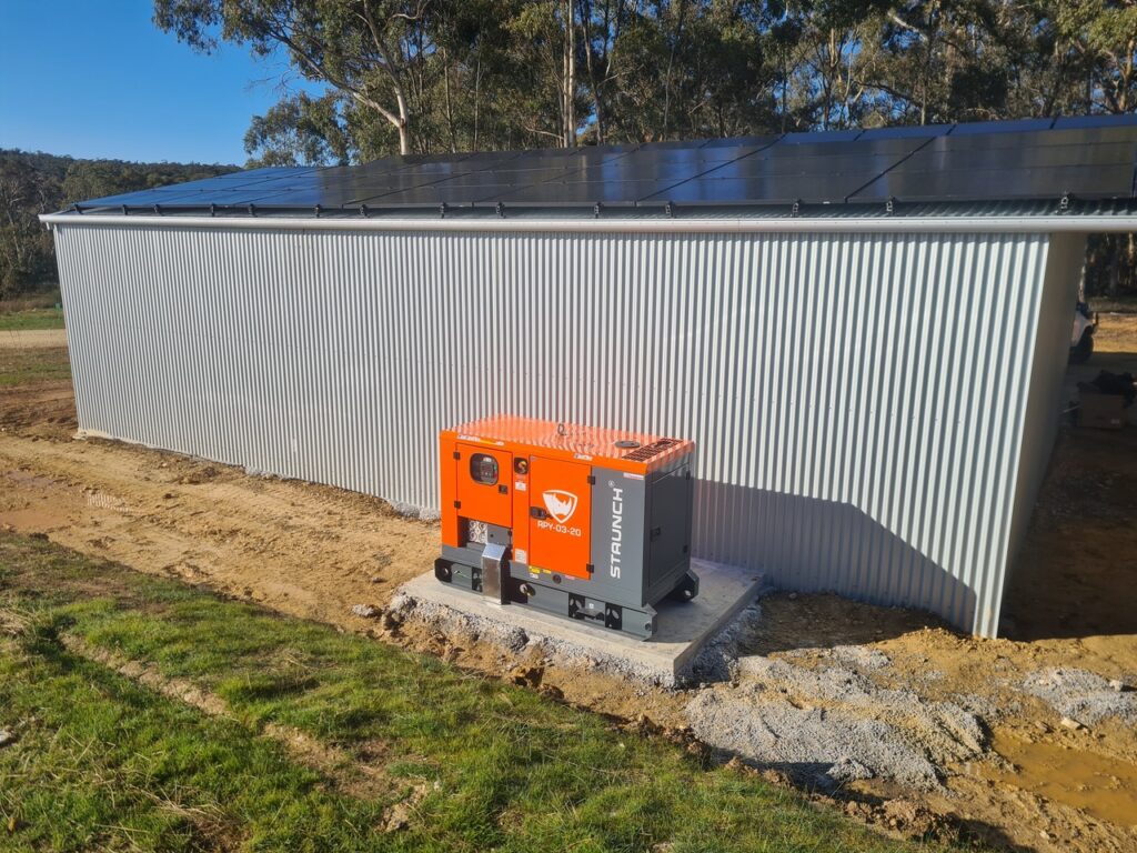 Generator on side of colourbond building.